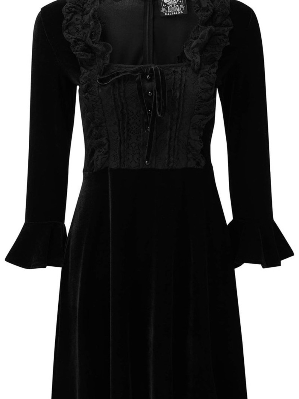 Killstar: Laid To Rest Black Velvet Dress Bell Sleeve Fit & Flare Size M - Picture 3 of 9